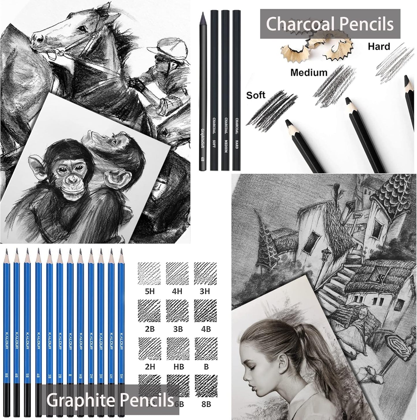 KALOUR Premium 144 Drawing Pencil Set,including 120 Colored Pencils and 24 Sketch Kit,Art Pencil Kit in Zippered Travel Case, for Drawing,Sketching and Coloring,Ideal for Beginner,Artists and Adults