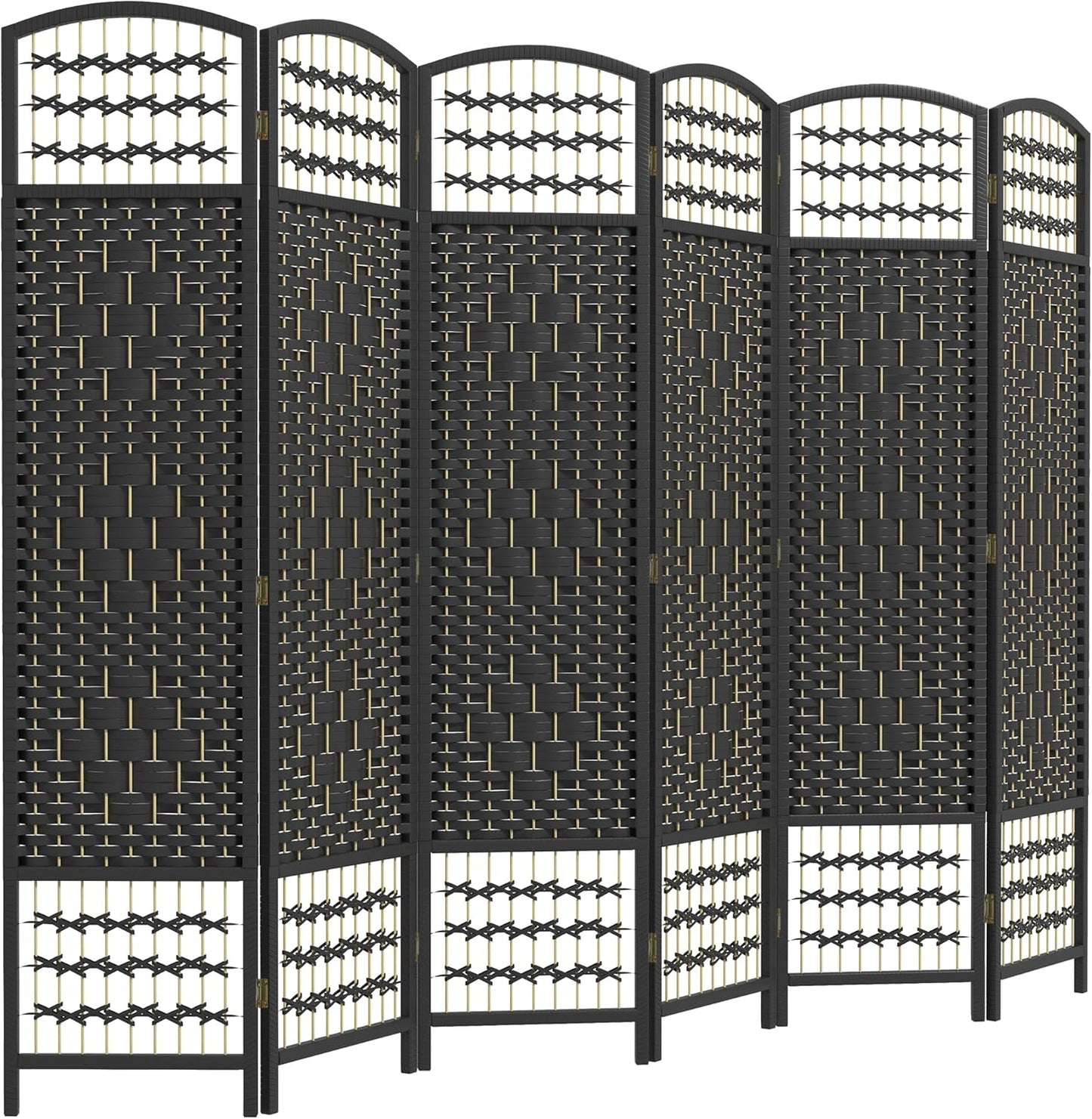 HOMCOM 6 Panel Room Divider, Folding Privacy Screen, 5.6' Room Separator, Wave Fiber Freestanding Partition Wall Divider, Black