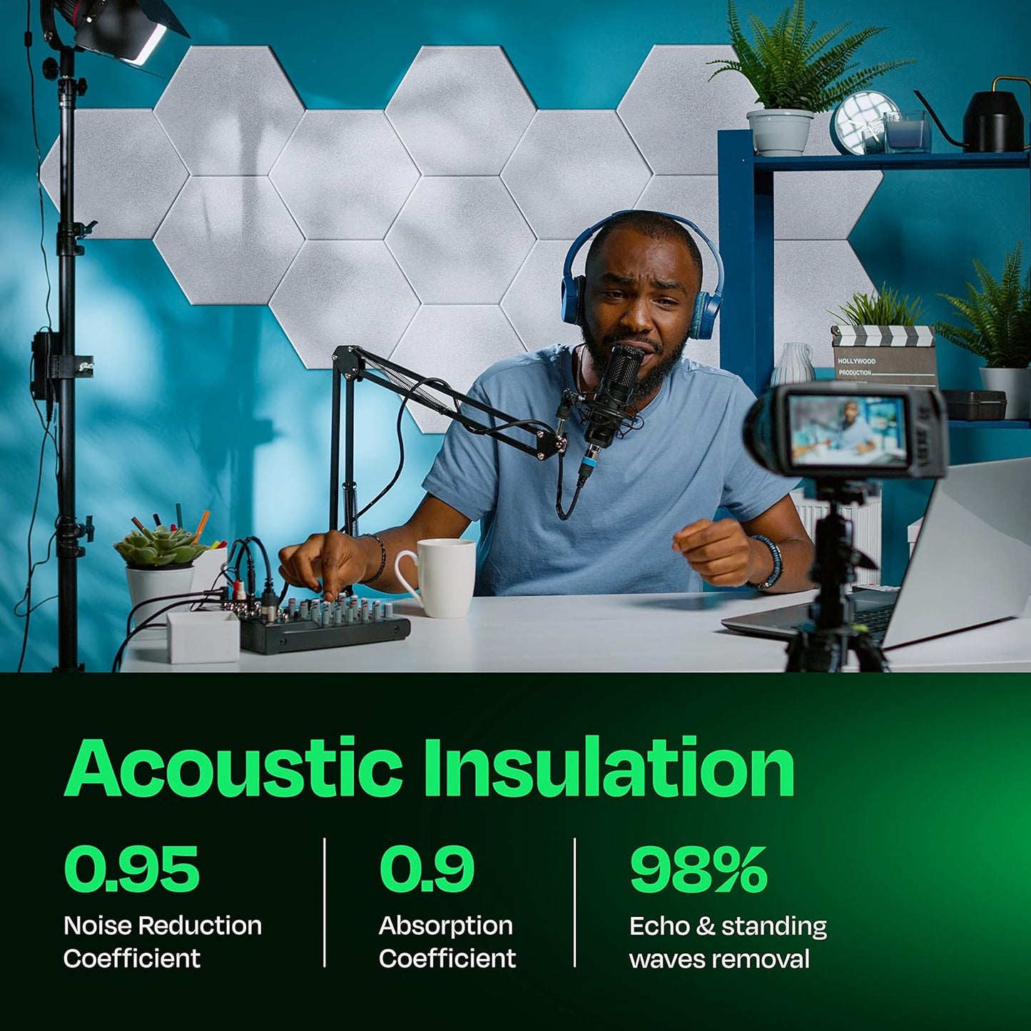 Acoustic Panels 12-Pack Soundproof Wall Panels 14"X12.1"X0.4" Sound Panels High Density Sound Dampening Panels - [White Hexagon]