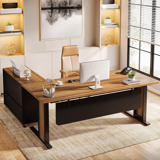 Tribesigns 63" Large Executive Desk L Shaped Computer Desk with File Storage Cabinet, L-Shaped Executive Office Desk Business Desk Set, Computer Desk with Mobile Cabinet for Home Office