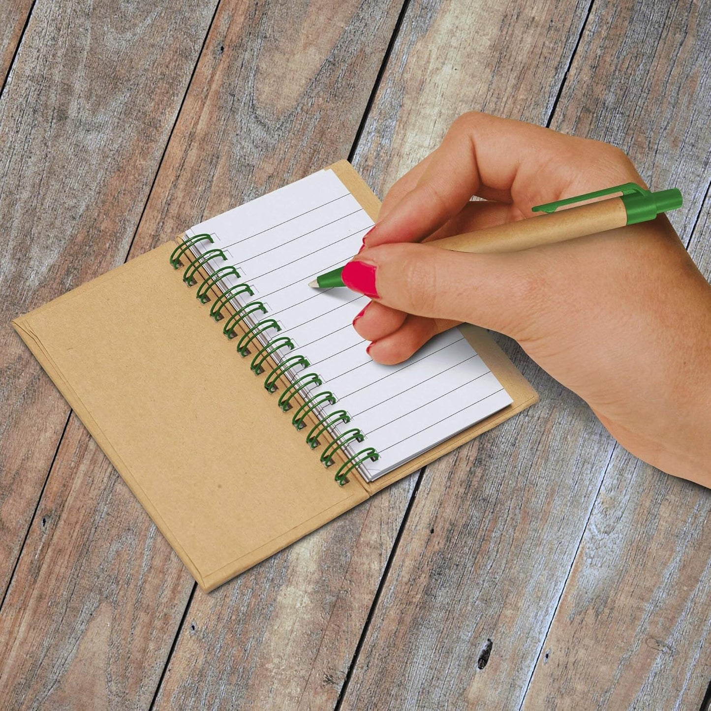 Custom Mini Spiral Notebooks with Black Ink Pens Set of 50, Personalized Bulk Pack - Perfect for School, Office, Business, Home - Green