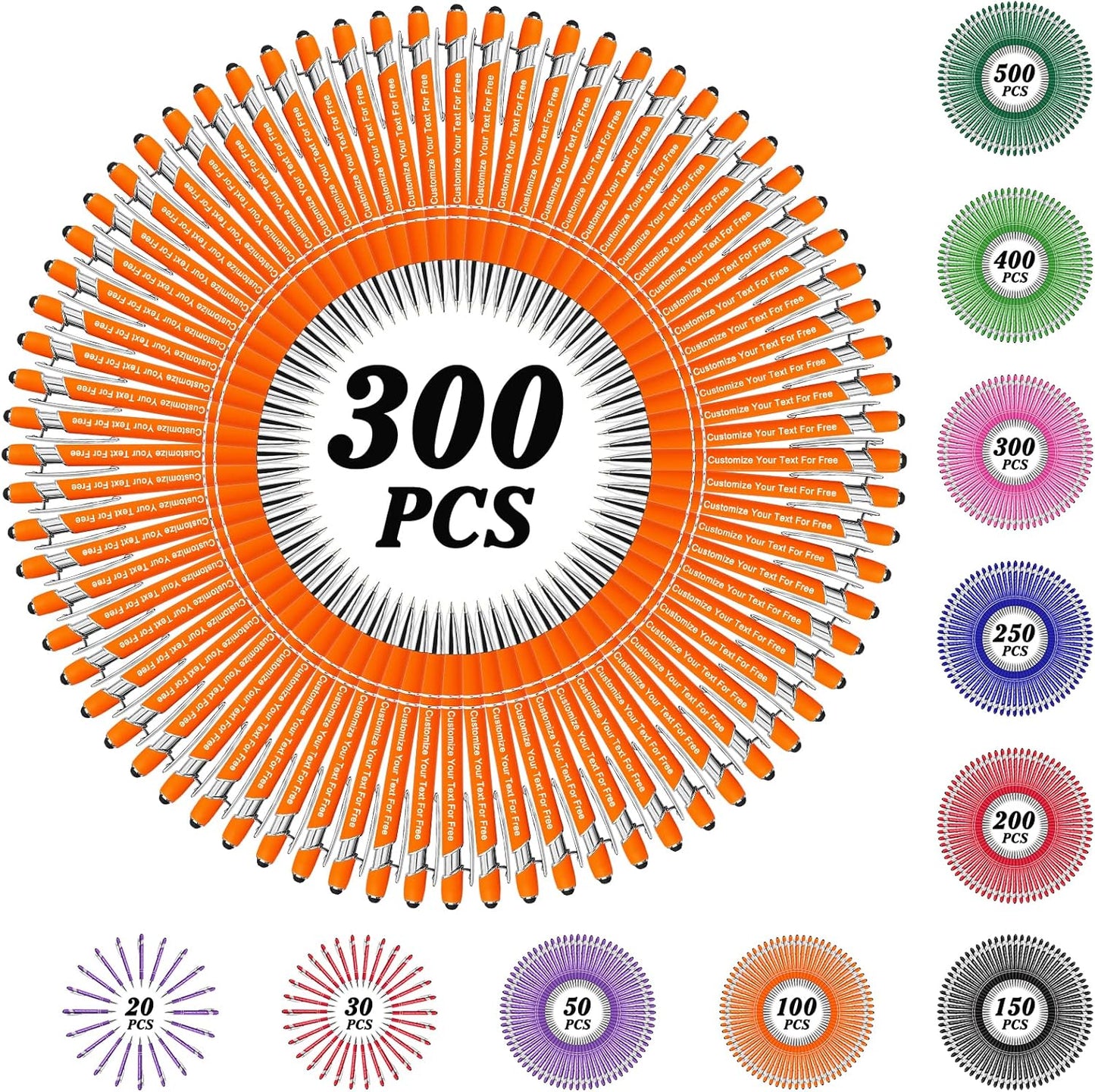 Max 500 Pcs Personalized Pens Bulk, Custom Pens with Free Engraving, Customized Stylus Tip Ballpoint Pen with Your Name Massage Text for School Office Business Graduation Anniversaries-300 Packs
