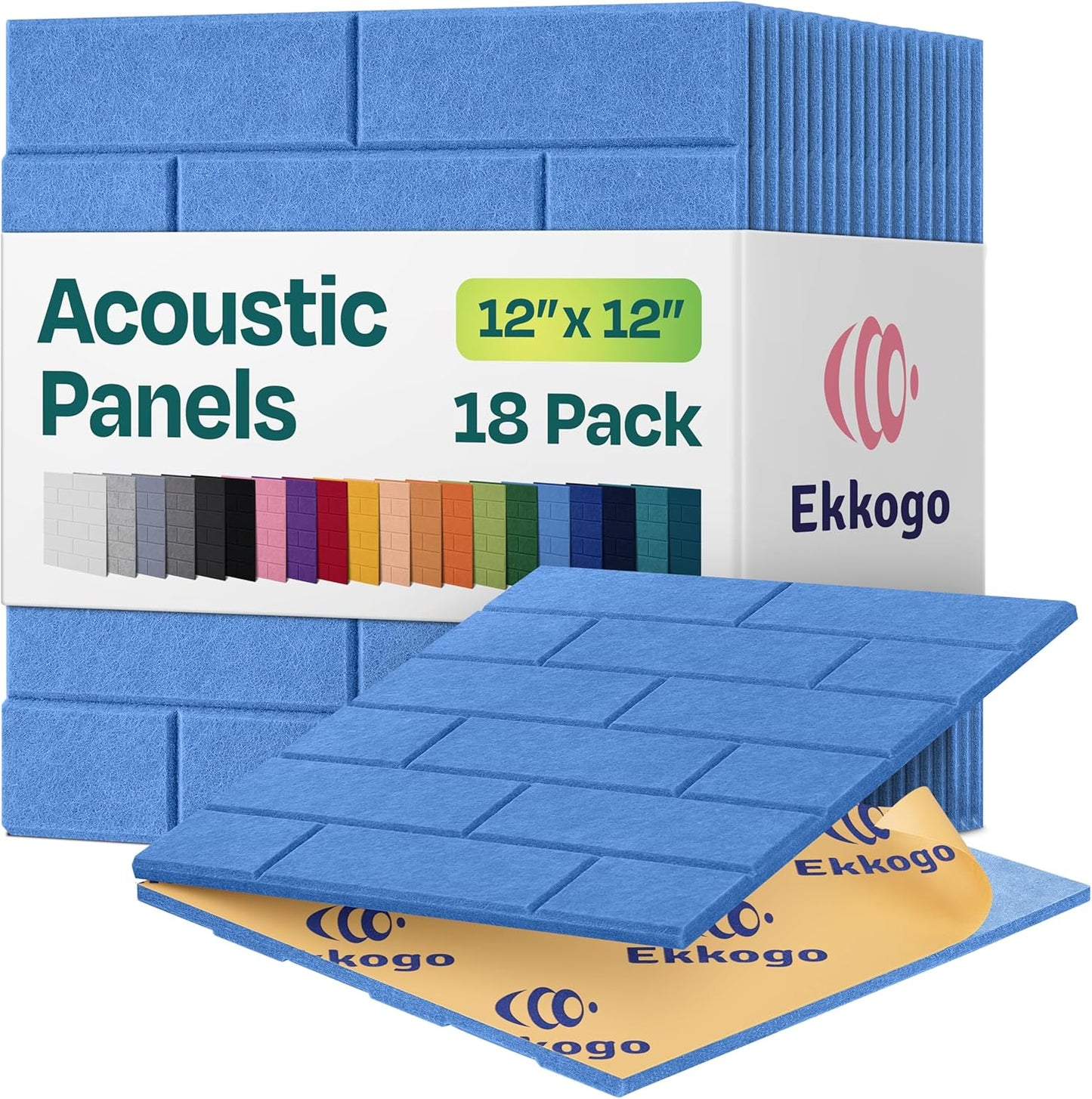 Acoustic Panels 18-Pack Soundproof Wall Panels 12"X12"X0.4" Brick Style Sound Panels Premium Sound Dampening Panels Easy Self Adhesive Installation - [Grand Blue]