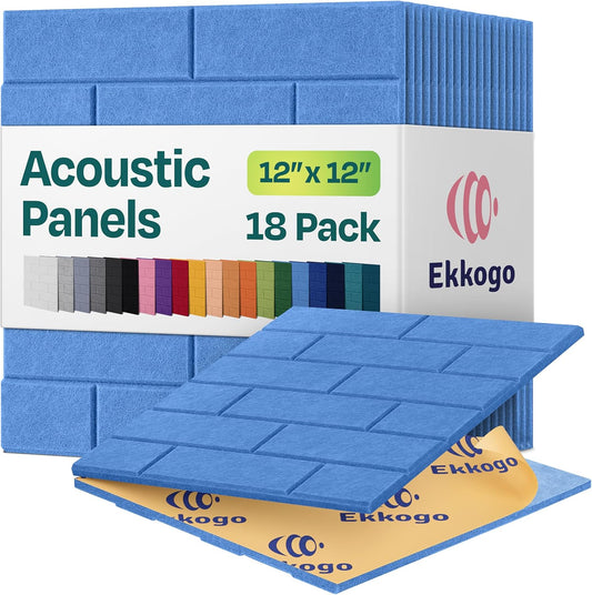 Acoustic Panels 18-Pack Soundproof Wall Panels 12"X12"X0.4" Brick Style Sound Panels Premium Sound Dampening Panels Easy Self Adhesive Installation - [Grand Blue]