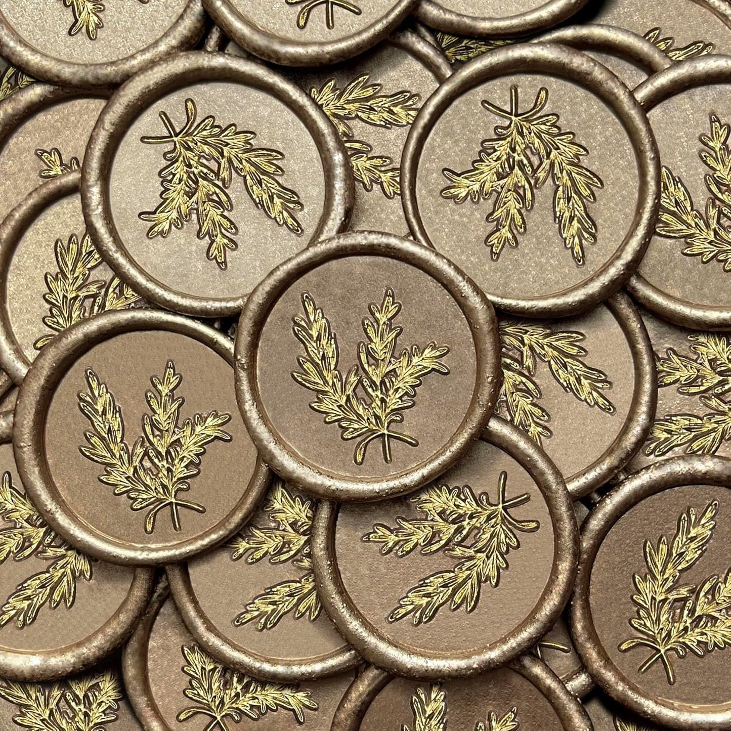 50Pcs Gold & Champagne Gold Wax Seal Stickers Handmade Envelope Seals Self Adhesive Wax Stickers for Wedding Party Invitations, Envelope, Gift Wrap, Christmas(Gold Rosemary Style, Champagne Gold Wax)
