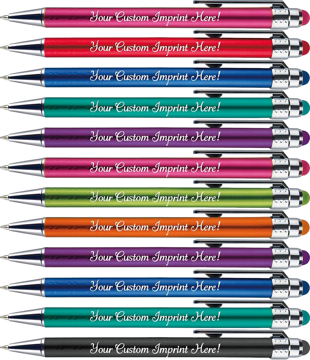 Personalized Pens with Stylus Tip -Bright Vibes- Click action - Custom - Black writing - Printed Name pens - Imprinted with Your Logo or Message - FREE PERSONALIZATION - 12 Pens/Box (Orange)