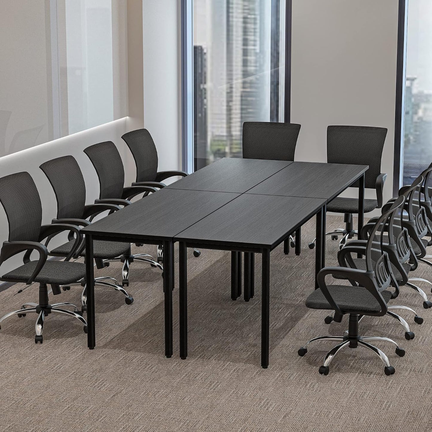 Bonzy Home Conference Tables 9ft Office Computer Desk for Meeting Room Study Writing Printer Podcast Table Save Space Design for 10 People Modern Black 4PCS (110.2"x47.2"x29.5", Black)