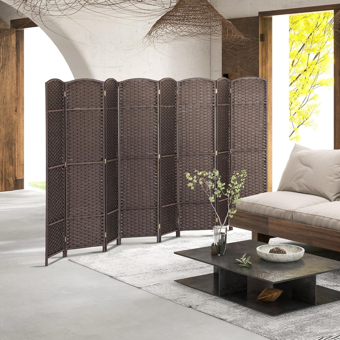 HOMCOM Room Divider, 8 Panel Folding Privacy Screen, 5.6' Tall Freestanding Wall Partition for Home Office, Bedroom, Brown