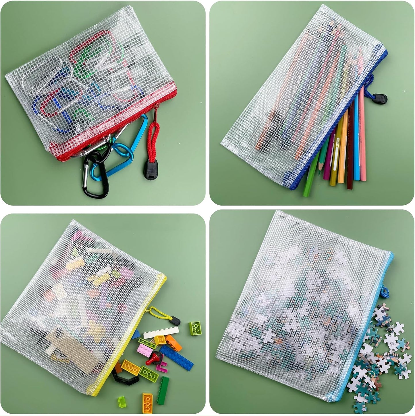 Oaimyy-8"x10"-18 Pcs-Plastic Mesh Zipper Pouch Document Folders Bag Zip File Bags for Office Supplies,Home,Travel Storages,Puzzle Board Games Storage-(Multicolor)