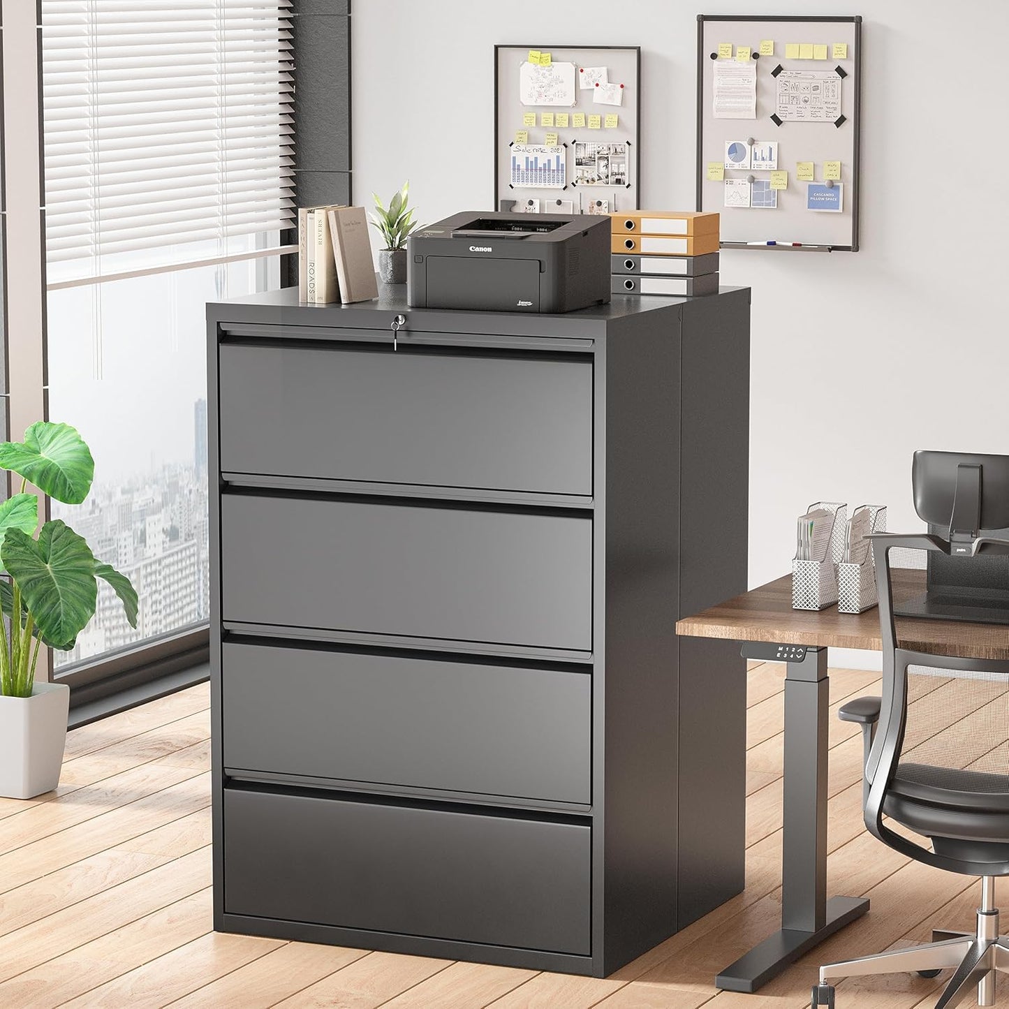 Superday Filing Cabinet Lateral File Cabinet 4 Drawer, Filing Cabinets with Lock, Locking Metal File Cabinets for Home OfficeLegal/Letter/A4/F4(Black)