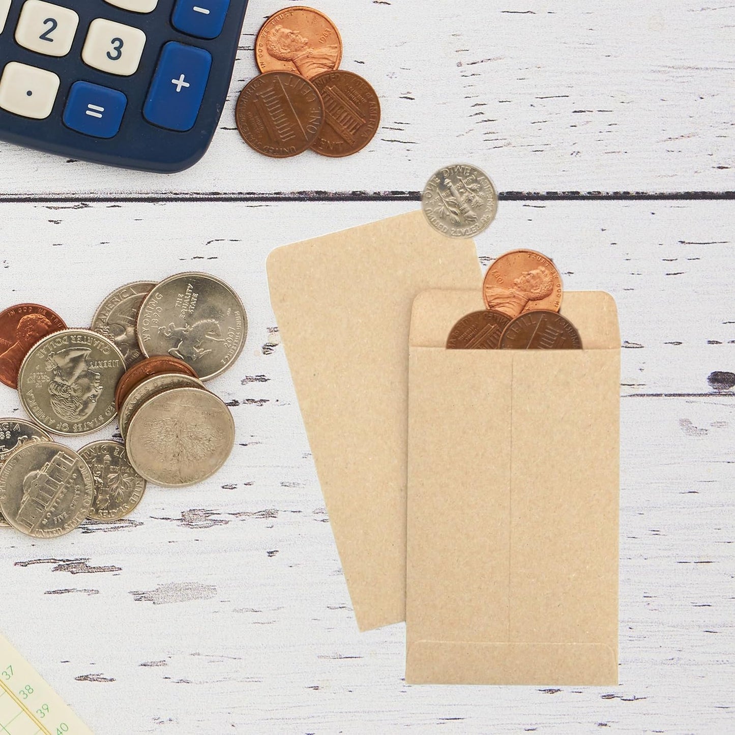 Budgenix #1 500 Pcs Small Coin Envelopes 2.25" x 3.5" with Gummed Flap, Brown Kraft Mini Envelopes for Storing Seeds, Keys, Stamps, Tips and Small Items