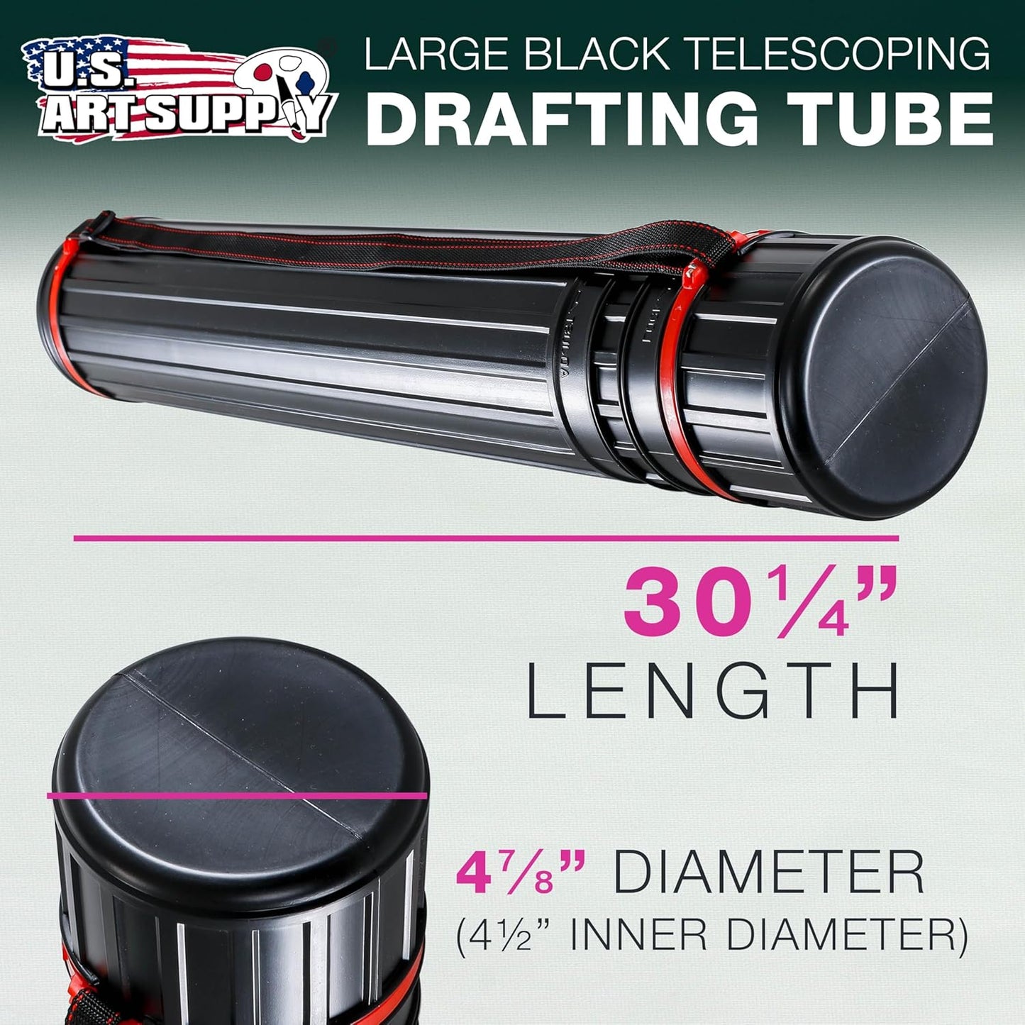 U.S. Art Supply Large Poster Tube - Telescoping Adjustable 30-1/4" to 47-3/4" - Durable 4-7/8" Diameter Storage Tube - Art Poster Carrier Holder & Blueprint Storage Drafting Tube Travel & Protection