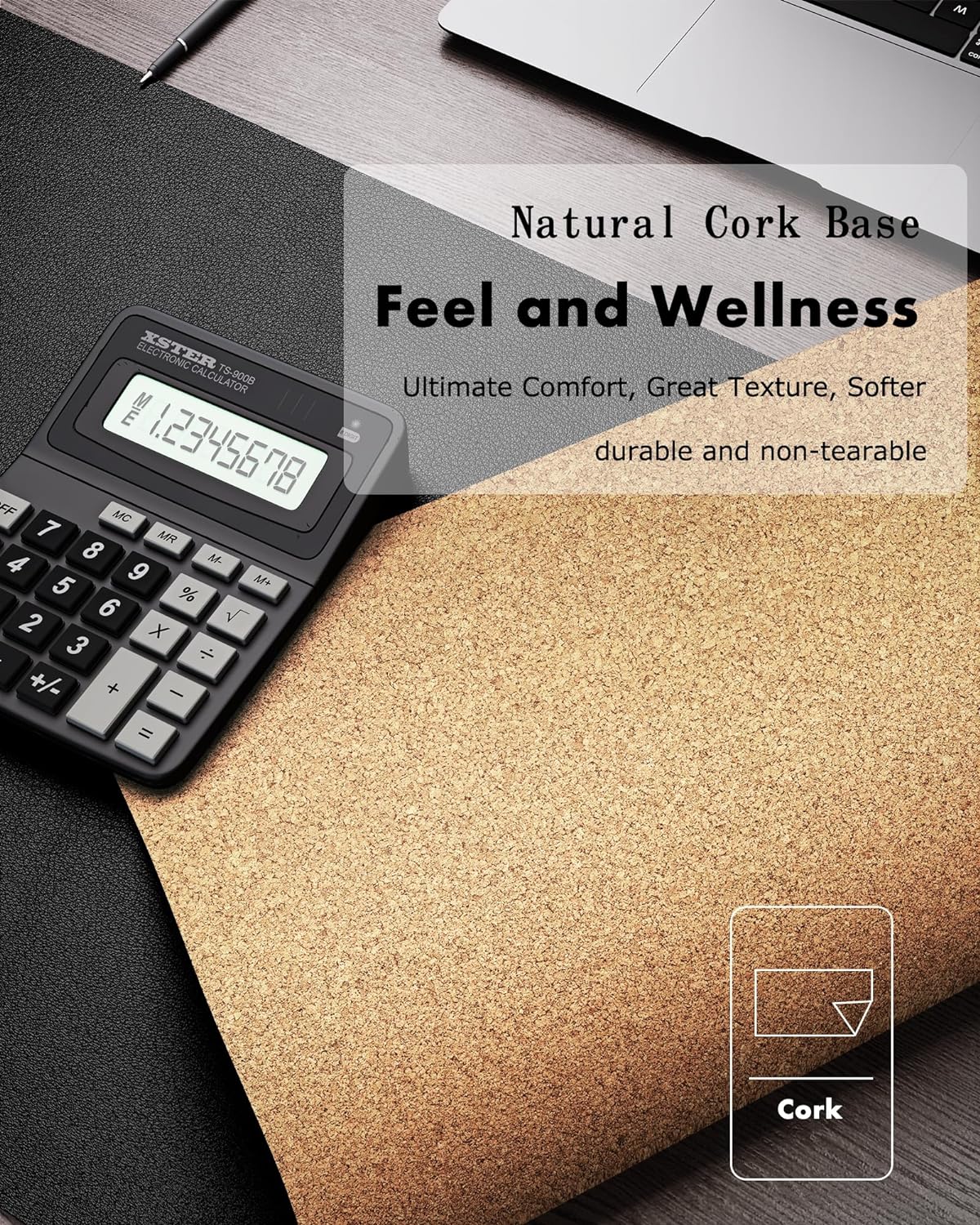 YSAGi Double-Sided Desk Pad, Leather Desk Mat, Eco Cork Desk Pad Protector, Large Mouse Pad for Desk, Waterproof Desk Blotter Pad, Desk Writing Pad for Office Work/Home(23.6"x13.7",Black+Cork)