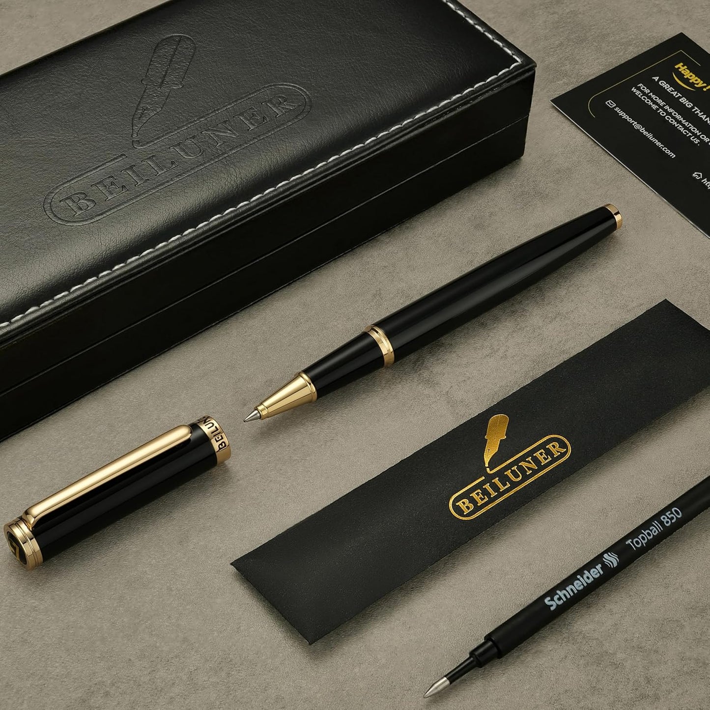 BEILUNER Luxury Rollerball Pen,24K Gold Trim,Noble and Elegant Designs,Schneider Ink Refill, Best Roller Ball Pen Gift Set for Men & Women, Professional, Executive Office, Nice Pens