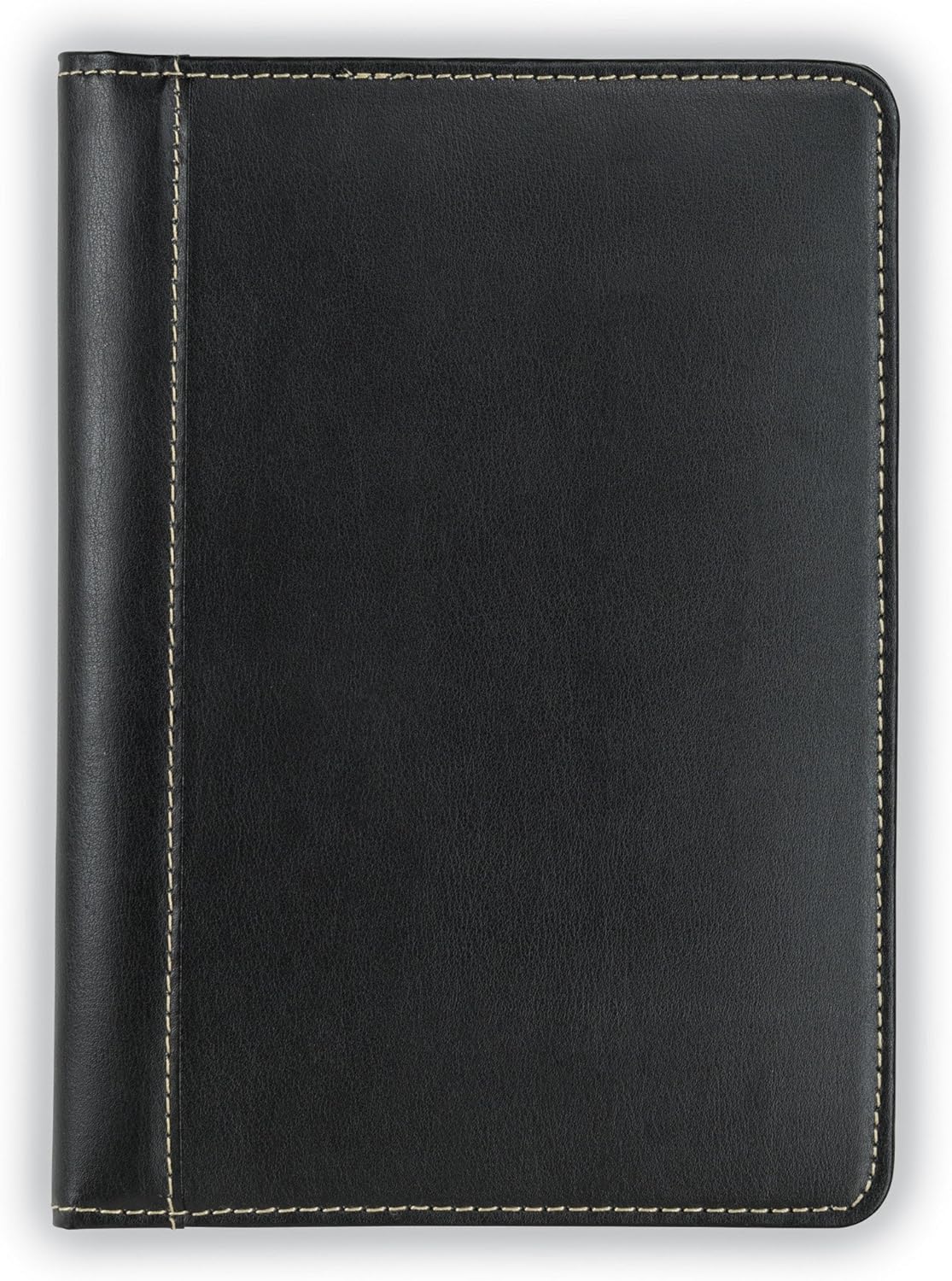 Samsill Contrast Stitch Faux-Leather Portfolio, Mini Size Business Interview Professional Padfolio, Includes 5 x 8 Inch Writing Pad, Black