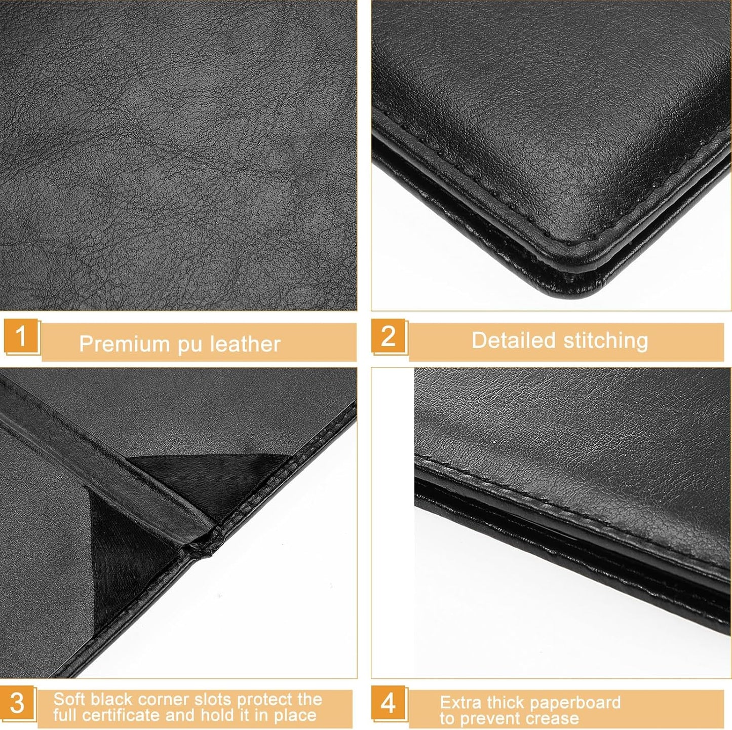 Tenare 6 Pcs Leather Certificate Holder 8.5 x 11 Inch PU Black Red Blue Purple Phd Bachelor Master Diploma Cover Professional Award Folder for Official Graduation Competition Contest Charity (Black)