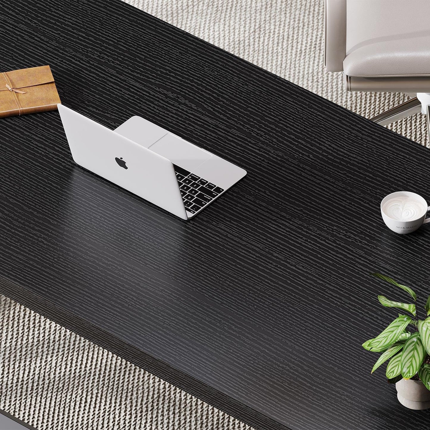LVB Black Computer Desk, Modern Gaming PC Writing Desk for Home Office, Metal Computer Study Work Table for Bedroom, Industrial Executive Student Simple Workstation Desk, 55 in, Black Oak
