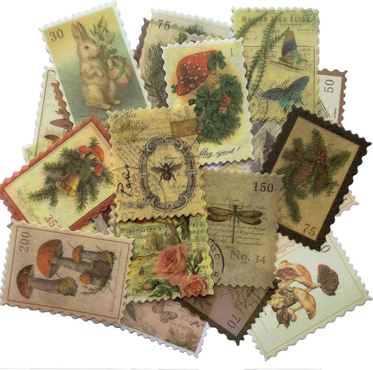 60pcs Vintage Postage Stamp Stickers, Aesthetic Sticker for Scrapbooking, Journaling Supplies, Planners, Kid DIY Art Crafts, Bullet Journal Ephemera