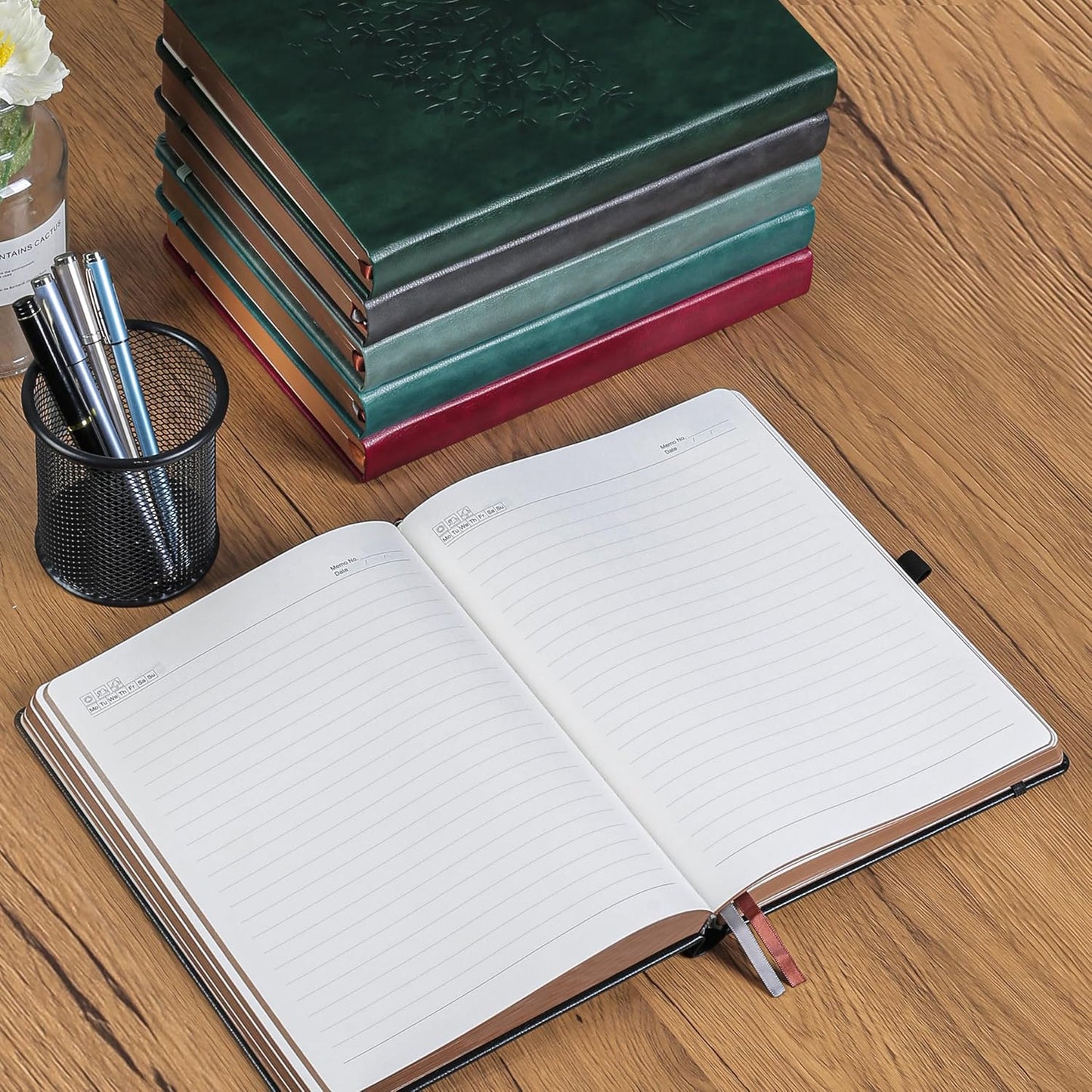 ZXHQ Thick Lined Journal Notebook with Pen, 360 Pages 100gsm Paper, Brown Sprayed Edge, Journal for Writing B5 Ruled Notebook,Leather Hardcover,Perfect for Work, Office or School, 7.8'' x 10'' Black