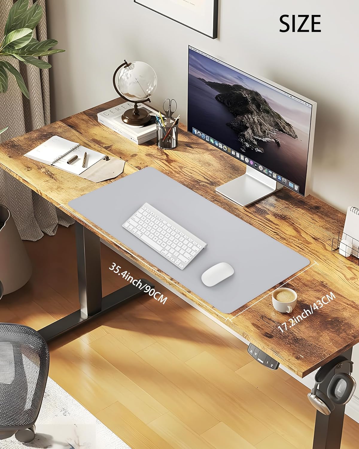Desk Pad Mat - Leather Desk Pad Protector for Office and Home - Desk Organization and Accessories - Ideal for Large Mouse Pad and Desk Mats on Top of Desks(Light Grey,35.4" x 17")