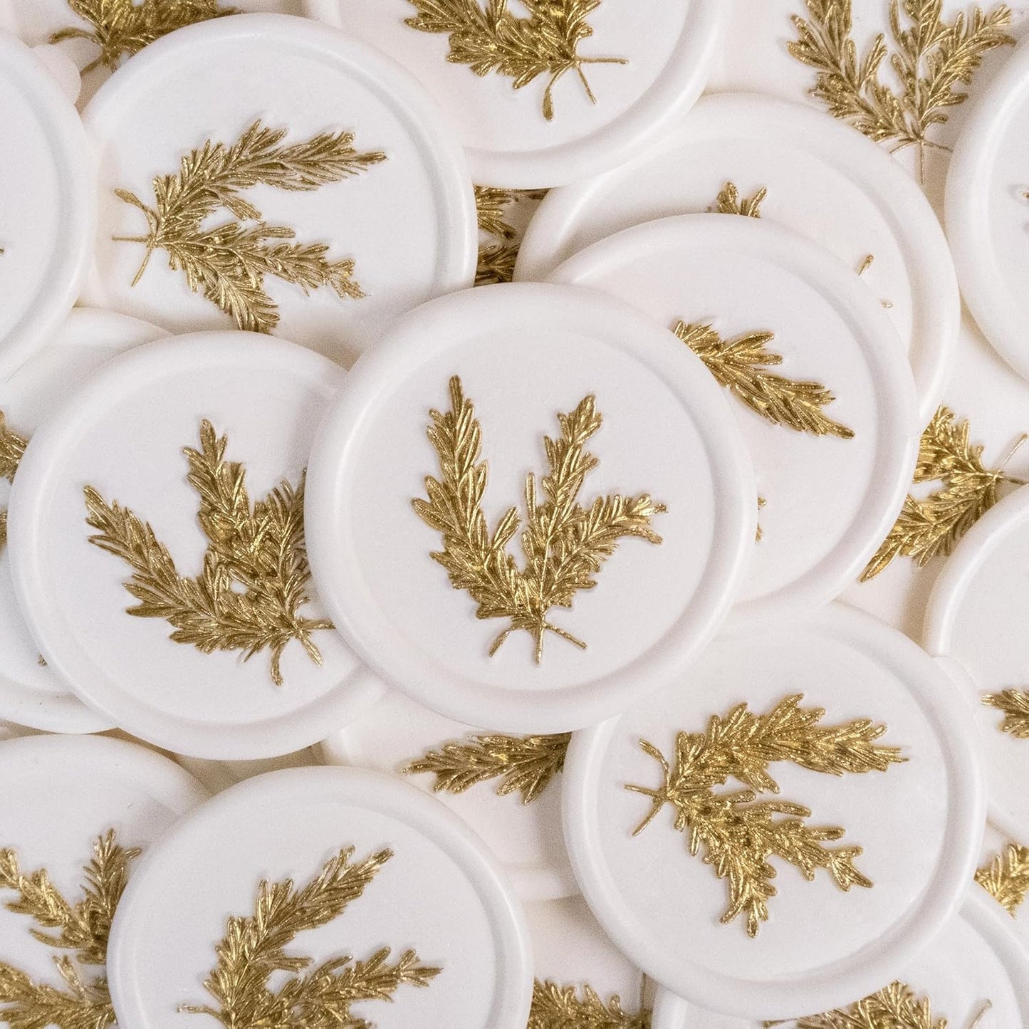 50Pcs Gold & White Wax Seal Stickers - Handmade Self-Adhesive Envelope Seals for Wedding Party Invitations, Gift Wrap, Christmas (Gold Rosemary Style)