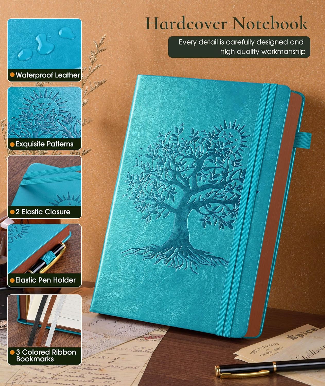Vintage Leather Journal with 300 Numbered Pages,B5 Lined Journal for Men Women,Daily Journals for Writing,College Ruled Notebook for Work,School,Note taking,Travel Diary,Large (7" x 10")