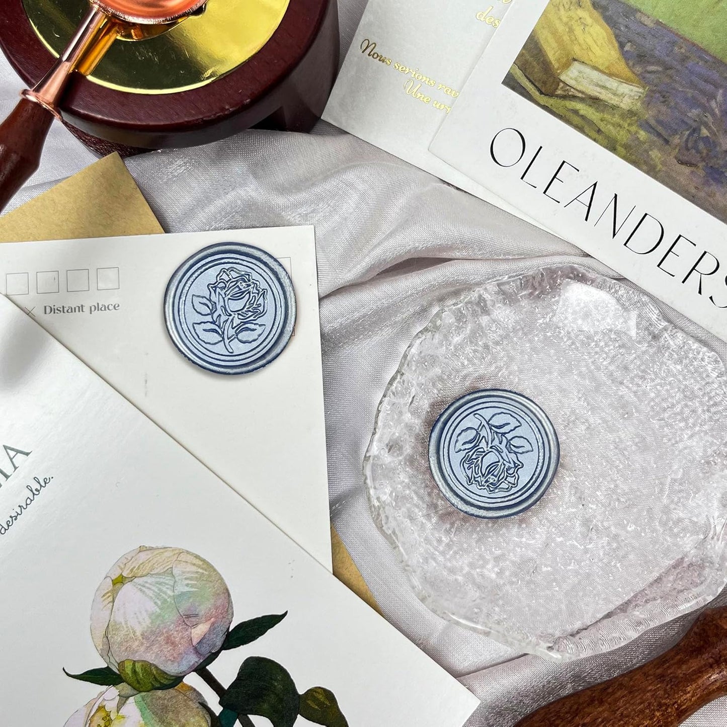 50Pcs Wax Seal Stickers Handmade Envelope Seals Self Adhesive Wax Stickers for Wedding Party Invitations, Envelope, Gift Wrap, Christmas(Rose Style, Gray Blue)