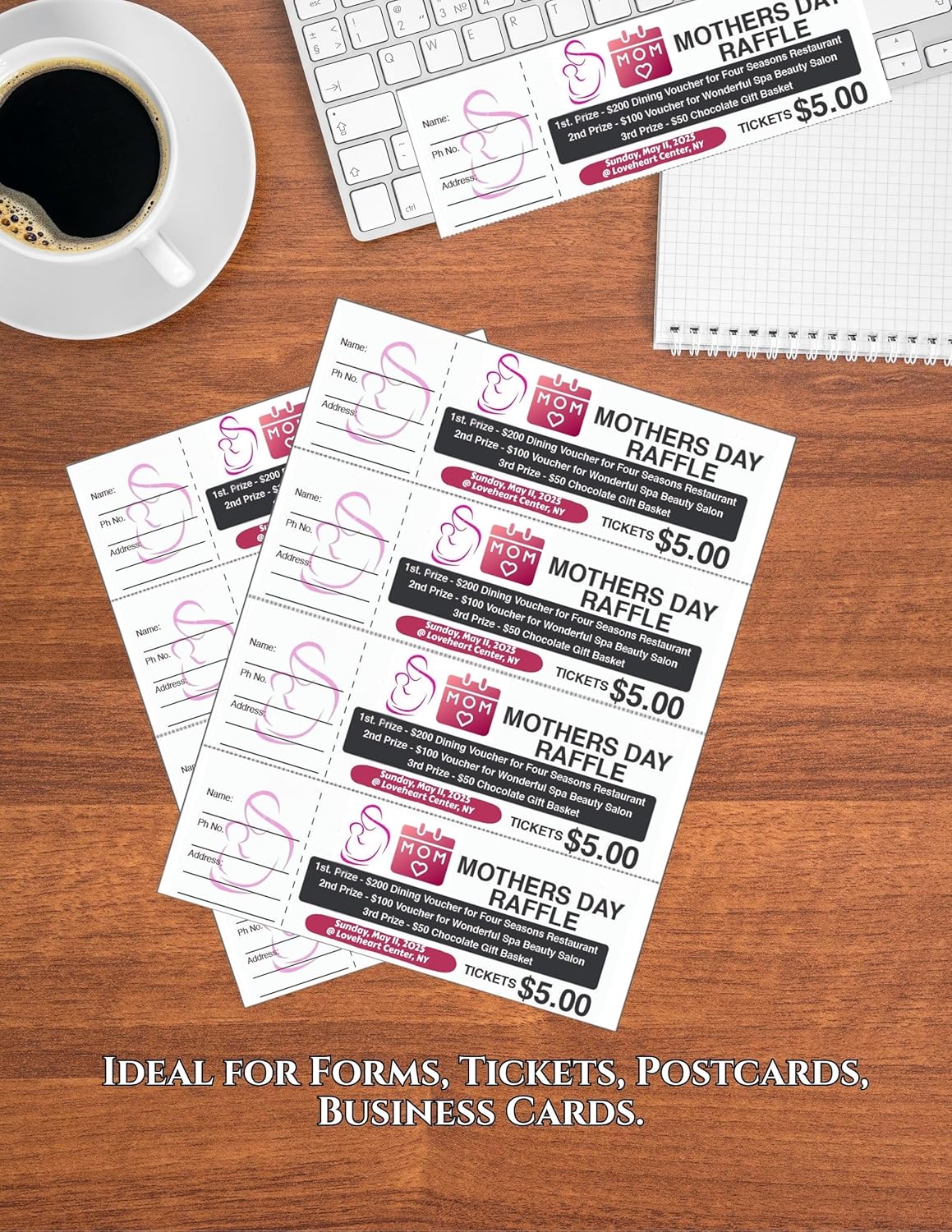Limited Papers (TM) 8.5x11 Perforated Paper, 20/50 Pound, 75 GSM, Variety of Perforation Sizes and Colors, for Forms, Tickets, Postcards, Business Cards. (Buff, 4 up - horizontal every 2.75")