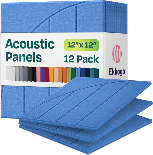 Acoustic Panels 12-Pack Soundproof Wall Panels 12"x12"x0.4" Decorative Sound Dampening for your Home, Office, Studio, Bedroom & More with Unique ModuArc Carving [Grand Blue]