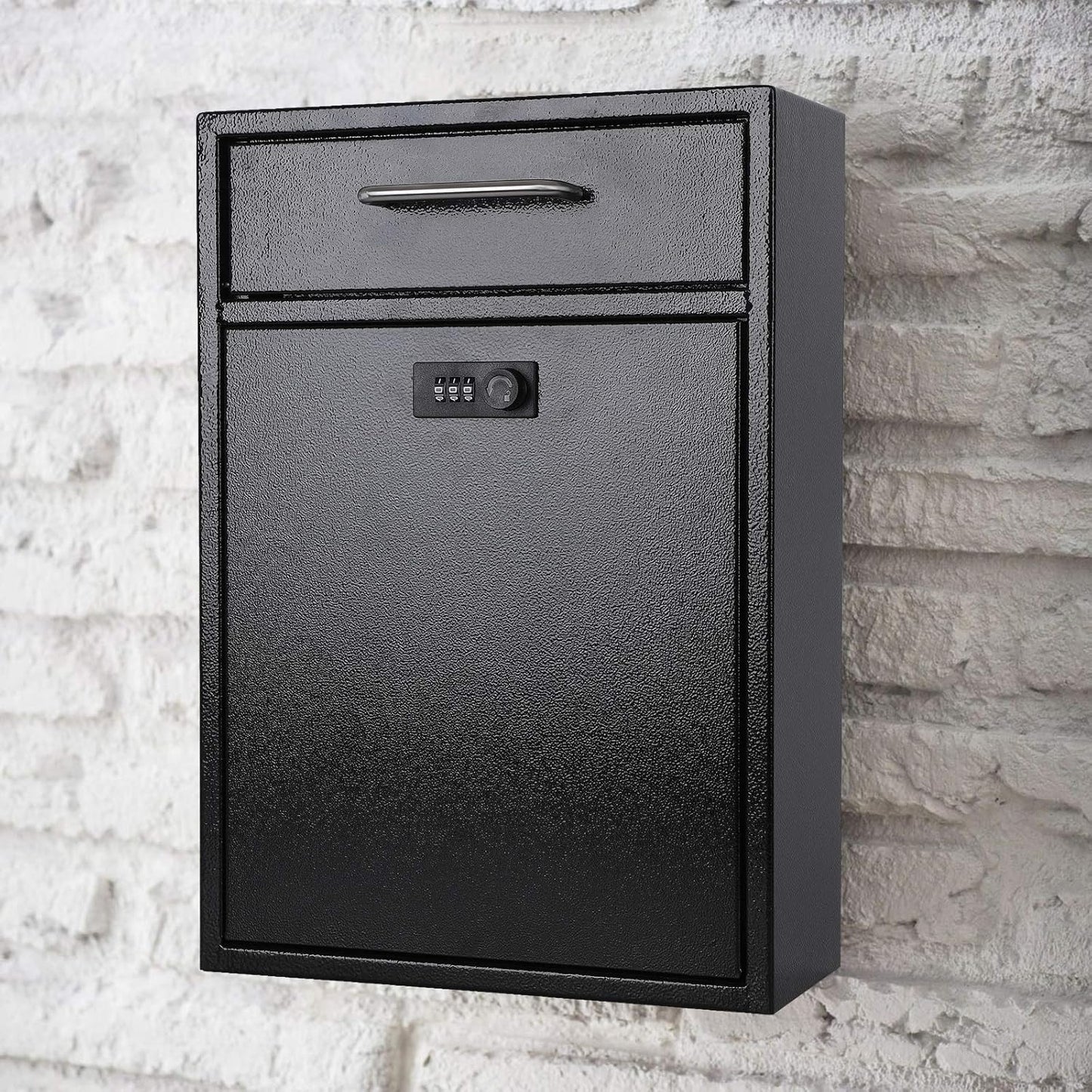 xydled Wall Mount Mailboxes with Combination Lock, Wall Mail Box for Outside, Locking Mailbox with Lock, Hanging Secured Postbox, Security Key Drop Box, 17.6H x 12.2L x 5.7W Inches, Black, XL Large
