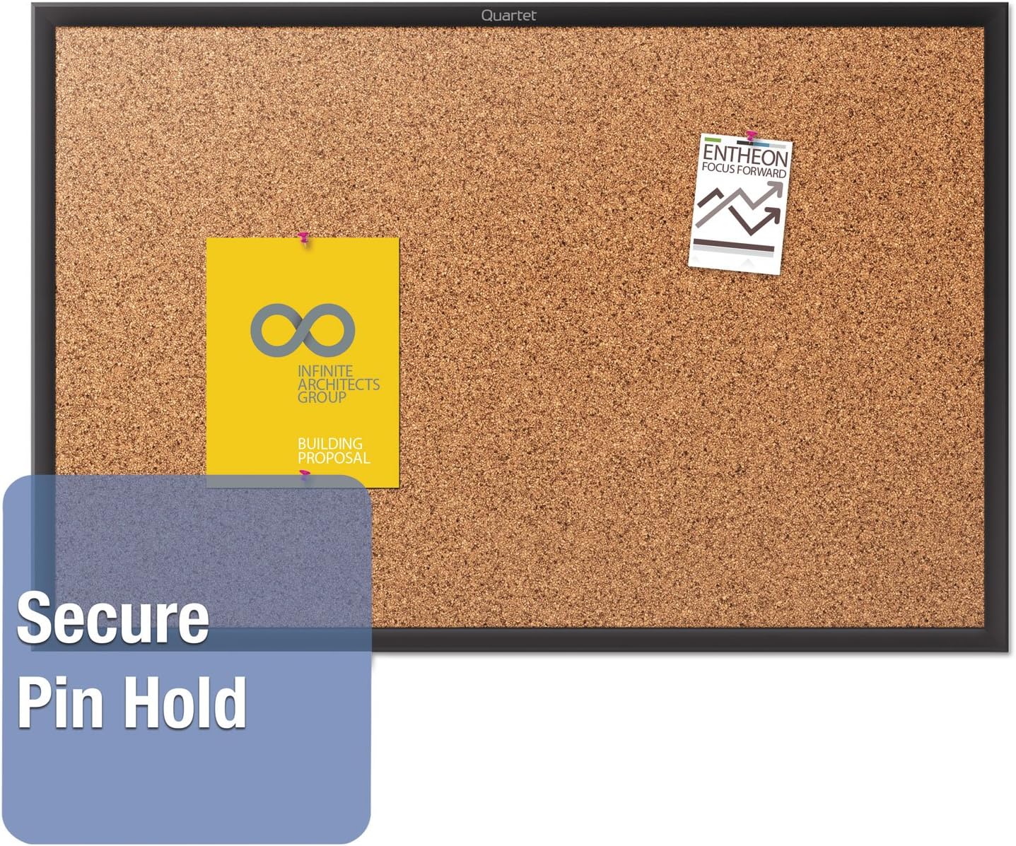 Quartet Cork Board, Bulletin Board, 2' x 1.5' Corkboard, Black Frame (2301B)