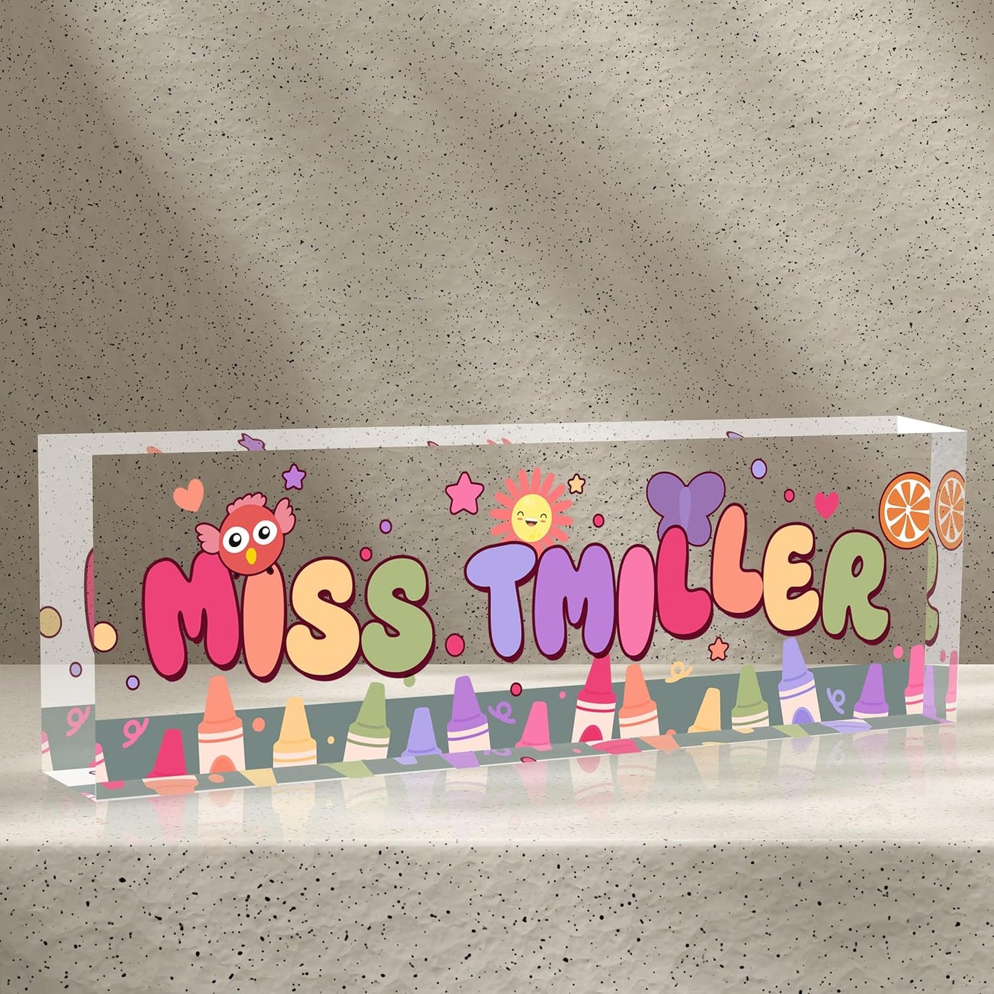 Acrylic Name Plate Personalized, Teacher Name Plates for Desks Classroom, Gifts for Teacher Boss Employee Appreciation Office Desk Decor (Kindergarten 3)