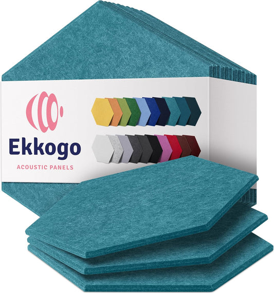 Acoustic Panels 12-Pack - 14"X12.1"X0.4" Soundproof Wall Panels - High Density Sound Dampening - Light Turquoise Hexagon