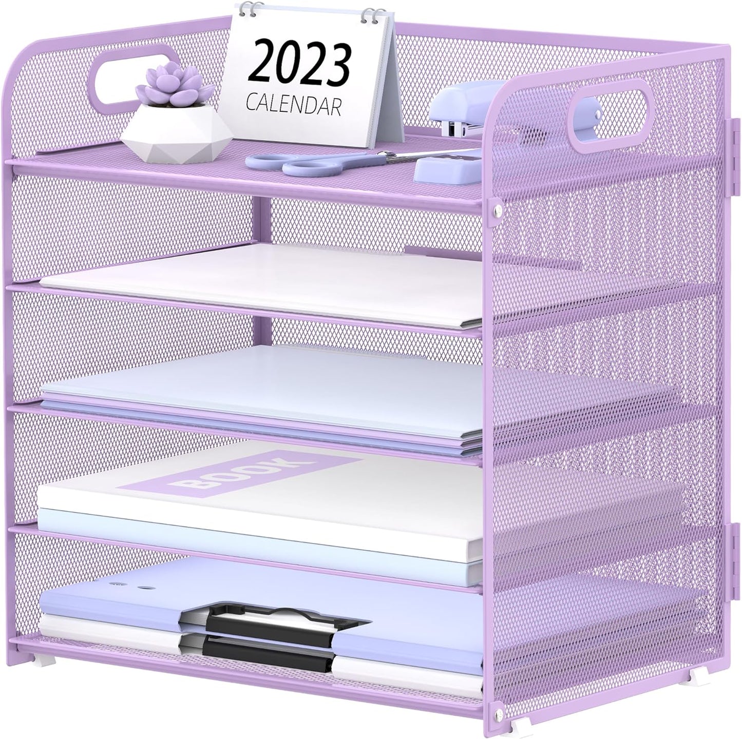 Supeasy 5 Trays Paper Organizer Letter Tray with Handle-Mesh Desk File Organizer, Paper Sorter Desk Organizer for Office, Home or School