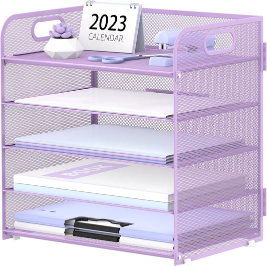 Supeasy 5 Trays Paper Organizer Letter Tray with Handle-Mesh Desk File Organizer, Paper Sorter Desk Organizer for Office, Home or School