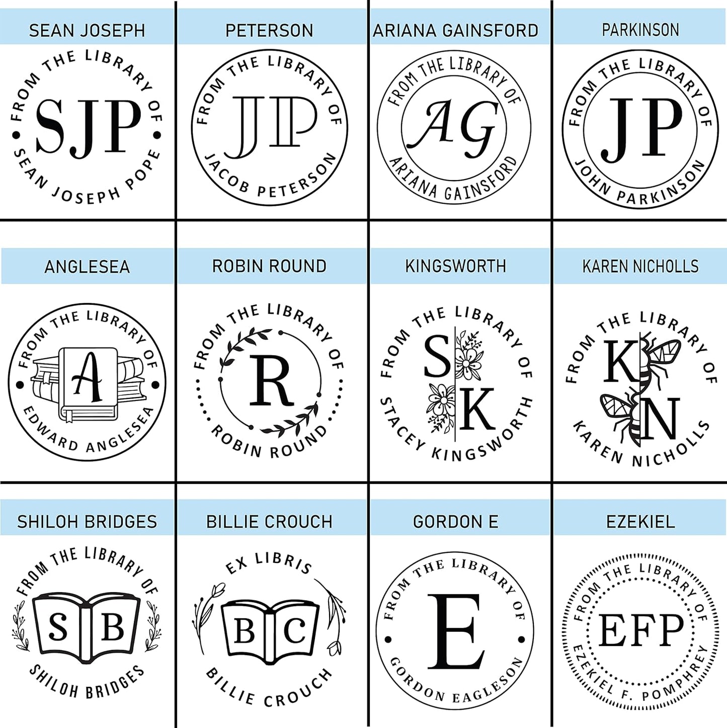 Personal Book Embosser Custom Stamp Seal, from The Library of Gift Ex Libris, Floral and Monogram Designs