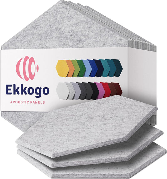 Acoustic Panels 12-Pack Soundproof Wall Panels 14"X12.1"X0.4" Sound Panels High Density Sound Dampening Panels - [Smoky White Hexagon]