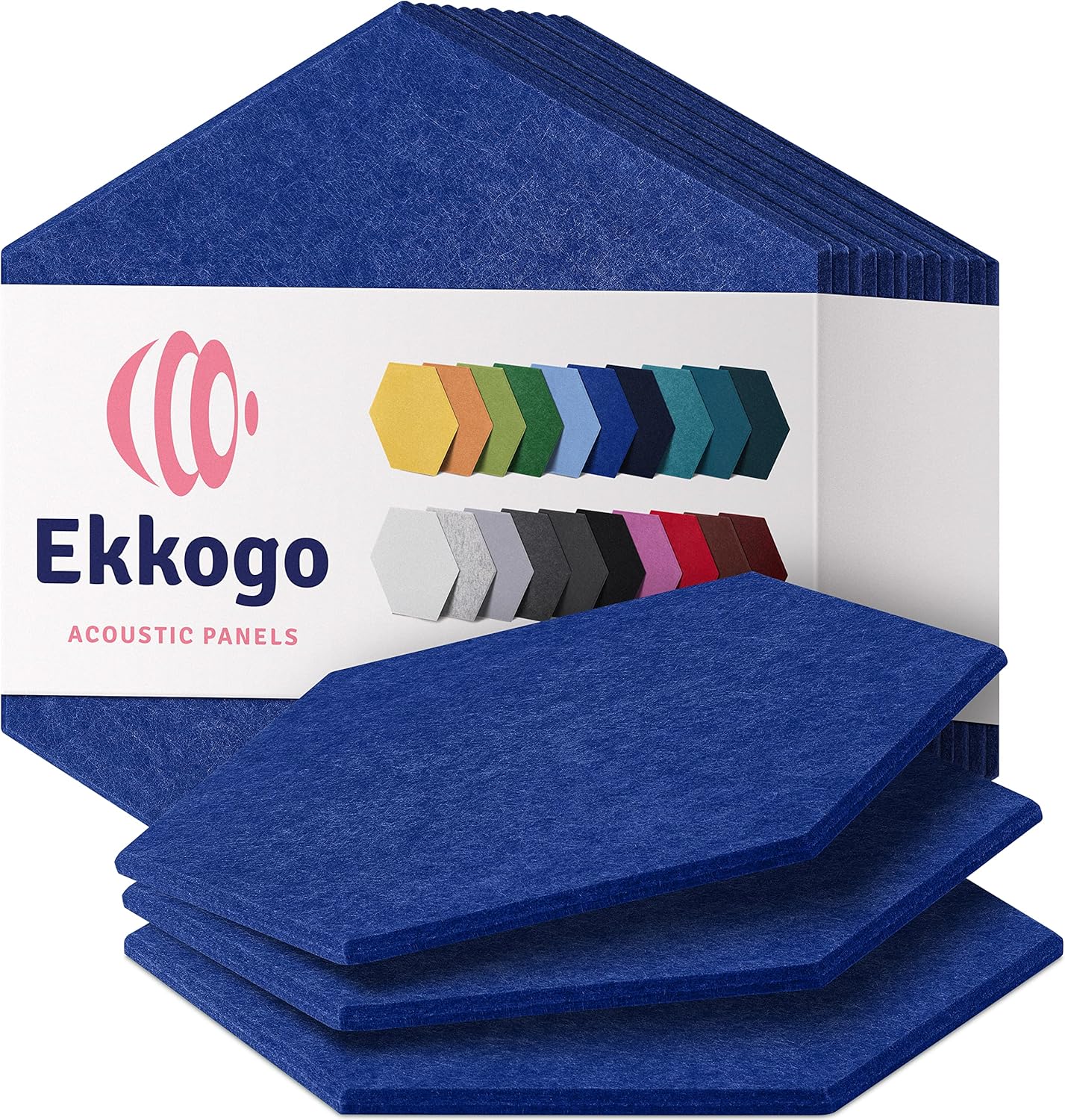 Acoustic Panels 12-Pack Soundproof Wall Panels 14"X12.1"X0.4" Sound Panels High Density Sound Dampening Panels - [Admiral Blue Hexagon]